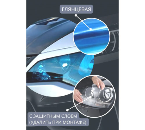 Пленка 2в1 защитная в броне для фар, Автомобильная пленка для тонировки фар, голубая 70-ка (50 х 30 см)